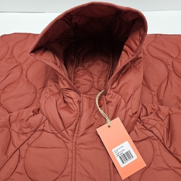 The Normal Brand Quilted Coat Size Small Hood Long Snap Close Burnt Orange NWT - Picture 13 of 15